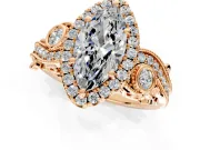 Milgrain Halo Engagement Ring Setting for Marquise Center with Shoulder Bezels and Prong Head in Rose Gold