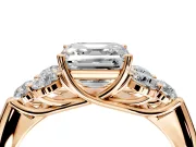 Cluster Engagement Ring Setting for Asscher Cut Center with Round Cut Accent Frame and Prong Head in Rose Gold