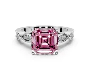 Solitaire Engagement Ring Setting for Fancy Pink Asscher Cut Center with Marquise and Bezel Accents and Prong Head in White Gold