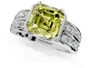Bezel Engagement Ring Setting for Fancy Yellow Asscher Cut Center with Wide Channel-Set Band and Bezel Head in Platinum