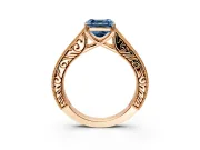 Solitaire Engagement Ring Setting for Fancy Blue Asscher Cut Center with Engraved Pave Band and Prong Head in Rose Gold