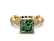 Solitaire Engagement Ring Setting for Fancy Green Princess Cut Center with Marquise Panel Band and Prong Head in Yellow Gold