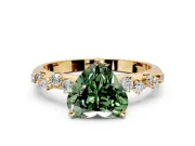 Cluster Engagement Ring Setting for Fancy Green Heart-Shaped Center with Round Cut Accent Band and Prong Head in Yellow Gold