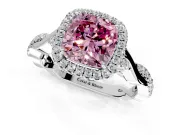 Halo Engagement Ring Setting for Fancy Pink Cushion Cut Center with Twist Band and Prong Head in Sterling Silver