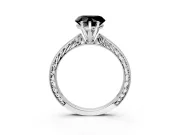 Solitaire Engagement Ring Setting for Fancy Black Heart-Shaped Center with Engraved Milgrain Band and Prong Head in Sterling Silver