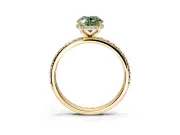 Hidden Halo Engagement Ring Setting for Fancy Green Oval Center with Pave Band and Prong Head in Yellow Gold
