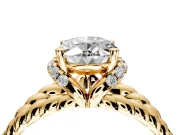 Halo Engagement Ring Setting for Oval Center with Rope Twist Split Shank and Prong Head in Yellow Gold