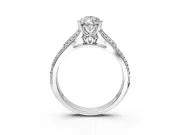 Solitaire Engagement Ring Setting for Pear-Shaped Center with Pave Rail Split Shank and Prong Head in Platinum