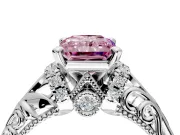 Solitaire Engagement Ring Setting for Fancy Pink Radiant Cut Center with Filigree Accent Basket and Prong Head in Platinum