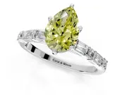 Baguette Engagement Ring Setting for Fancy Yellow Pear-Shaped Center with Alternating Bar-Set Band and Prong Head in Platinum