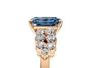 Cluster Engagement Ring Setting for Fancy Blue Emerald Cut Center with 2-Row Shoulder Clusters and Prong Head in Rose Gold