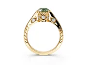 Cathedral Engagement Ring Setting for Fancy Green Oval Center with Antique-Style Pave Band and Prong Head in Yellow Gold