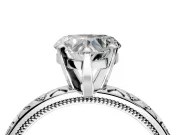 Solitaire Engagement Ring Setting for Heart-Shaped Center with XO Engraved Band and Prong Head in White Gold