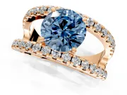 Solitaire Engagement Ring Setting for Fancy Blue Round Cut Center with Wide-Open Split Shank and Prong Head in Rose Gold
