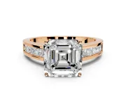 Solitaire Engagement Ring Setting for Asscher Cut Center with Princess Cut Channel Band and Prong Head in Rose Gold