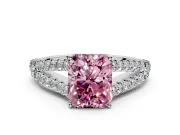 Solitaire Engagement Ring Setting for Fancy Pink Radiant Cut Center with Pave Split Shank and Prong Head in Platinum