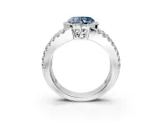 Halo Engagement Ring Setting for Fancy Blue Heart-Shaped Center with Wide-Open Pave Split Shank and Prong Head in Sterling Silver