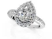 Pave Halo Engagement Ring Setting for Pear-Shaped Center with Single Row Pave Band and Prong Head in Platinum