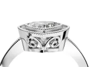 Halo Engagement Ring Setting for Heart-Shaped Center with Milgrain Halo, Pave Band and Prong Head in White Gold