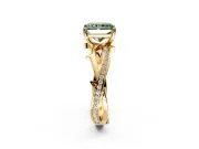 Solitaire Engagement Ring Setting for Fancy Green Radiant Cut Center with Pave and Plain Crossover Band and Prong Head in Yellow Gold
