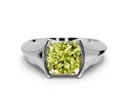 Tension Engagement Ring Setting for Fancy Yellow Princess Cut Center with Wide Tapered Band and Tension Head in Platinum