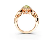 Milgrain Halo Engagement Ring Setting for Fancy Yellow Pear-Shaped Center with Shoulder Bezels and Prong Head in Rose Gold