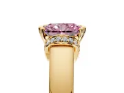 Solitaire Engagement Ring Setting for Fancy Pink Radiant Cut Center with Wide Band, Pave Collar and Prong Head in Yellow Gold