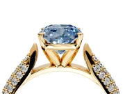 Solitaire Engagement Ring Setting for Fancy Blue Cushion Cut Center with Multi-Row Accents and Prong Head in Yellow Gold