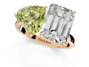 Fancy Yellow Heart-Shaped and Emerald Cut Lab-Grown Diamond Toi et Moi Engagement Ring with Prong-Set Stones in Rose Gold