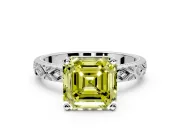 Solitaire Engagement Ring Setting for Fancy Yellow Asscher Cut Center with Milgrain X Pattern Band and Prong Head in Sterling Silver