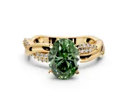 Solitaire Engagement Ring Setting for Fancy Green Oval Center with Pave and Plain Crossover and Basket Head in Yellow Gold