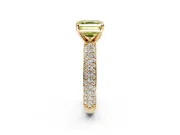 Solitaire Engagement Ring Setting for Fancy Yellow Asscher Cut Center with Domed Multi-Row Pave Band and Prong Head in Yellow Gold