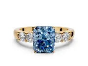 5 Stone Engagement Ring Setting for Fancy Blue Radiant Cut Center with Plain Band and Prong Head in Yellow Gold