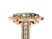 Milgrain Halo Engagement Ring Setting for Fancy Green Marquise Center with Pave Band and Prong Head in Rose Gold