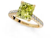 Solitaire Engagement Ring Setting for Fancy Yellow Radiant Cut Center with Widening Pave Band and Claw Prong Head in Yellow Gold