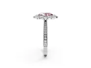 Milgrain Halo Engagement Ring Setting for Fancy Pink Oval Center with Bezel Point Accents and Prong Head in White Gold