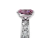 Solitaire Engagement Ring Setting for Fancy Pink Emerald Cut Center with Channel-Set Accents and Prong Head in Platinum