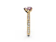 Solitaire Engagement Ring Setting for Fancy Pink Heart-Shaped Center with Milgrain-Edged Pave Band and Prong Head in Yellow Gold