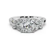 Floral Engagement Ring Setting for Cushion Cut Center with Marquise Cluster Shoulders and Prong Head in White Gold