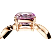 Solitaire Engagement Ring Setting for Fancy Pink Asscher Cut Center with Twisted Pave Band and Prong Head in Rose Gold