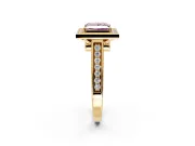 Halo Engagement Ring Setting for Fancy Pink Princess Cut Center with Outer Bezel Rim, Pave Band and Prong Head in Yellow Gold
