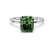 Solitaire Engagement Ring Setting for Fancy Green Radiant Cut Center with Plain Band, Open Basket and Prong Head in Sterling Silver