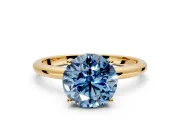 Hidden Halo Engagement Ring Setting for Fancy Blue Round Cut Center with Thin Round-Wire Band and Prong Head in Yellow Gold