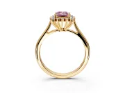 Starburst Halo Engagement Ring Setting for Fancy Pink Emerald Cut Center with Thin Round-Wire Band and Prong Head in Yellow Gold