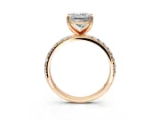 Solitaire Engagement Ring Setting for Princess Cut Center with Micro Pave Band and Prong Head in Rose Gold