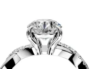 Solitaire Engagement Ring Setting for Round Cut Center with Half-Pave Crossover Band and Prong Head in Platinum