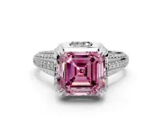 Solitaire Engagement Ring Setting for Fancy Pink Asscher Cut Center with Accented Split Shank and Prong Head in Platinum