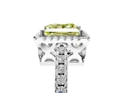 Accent Halo Engagement Ring Setting for Fancy Yellow Princess Cut Center with Full-Length Pave Band and Prong Head in Platinum
