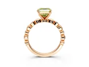 Solitaire Engagement Ring Setting for Fancy Yellow Asscher Cut Center with Beaded Bezel Station Band and Prong Head in Rose Gold