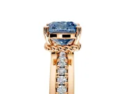 Solitaire Engagement Ring Setting for Fancy Blue Cushion Cut Center with Raised Channel Band and Prong Head in Rose Gold